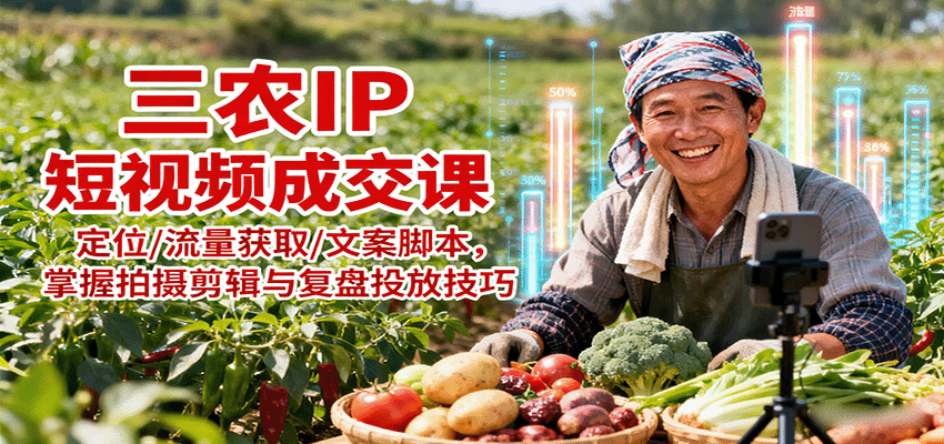 三农IP短视频成交课:定位/流量获取/文案脚本,掌握拍摄剪辑与复盘投放技巧-智通