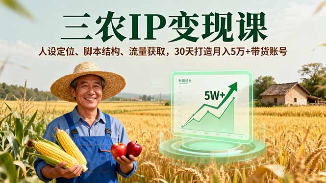 三农IP变现课,人设定位、脚本结构、流量获取,30天打造月入5万+带货账号-智通