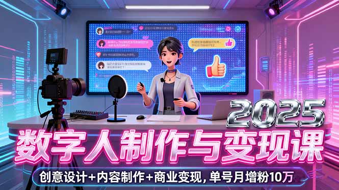 2025数字人制作与变现课,创意设计+内容制作+商业变现,单号月增粉10万+-智通