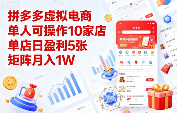 拼多多虚拟电商,单人可操作10家店,单店日盈利5张,矩阵月入1W+【揭秘】-智通
