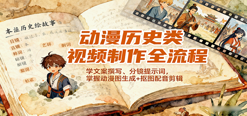 动漫历史类视频制作全流程,学文案撰写、分镜提示词,掌握动漫图生成+抠图配音剪辑-智通