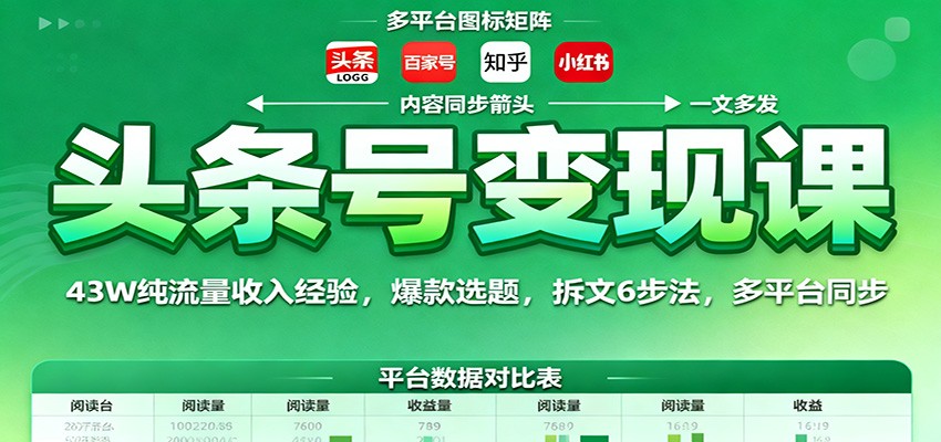 头条号变现课:43W纯流量收入经验,爆款选题,拆文6步法,多平台同步-智通