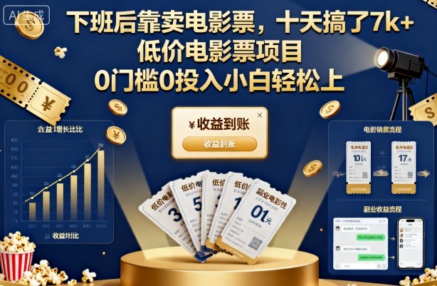 下班后靠卖电影票,十天搞了7k+,低价电影票项目,0门槛0投入小白轻松上手【揭秘】-智通