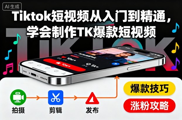 Tiktok短视频从入门到精通,学会制作TK爆款短视频-智通