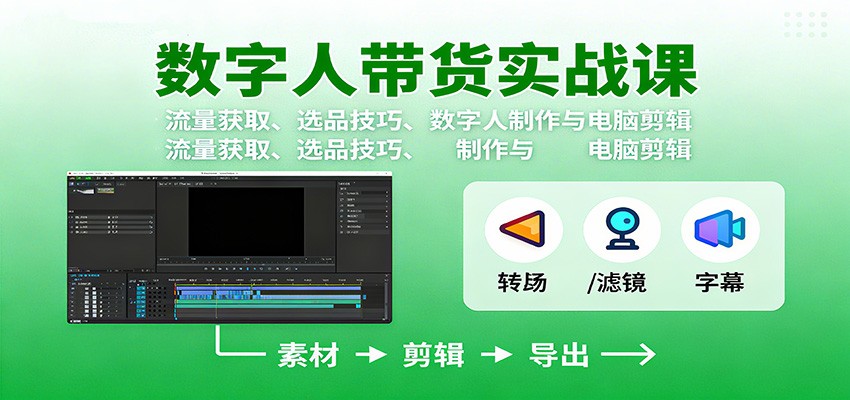 数字人变现实战课:流量获取、选品技巧、数字人制作与电脑剪辑-智通