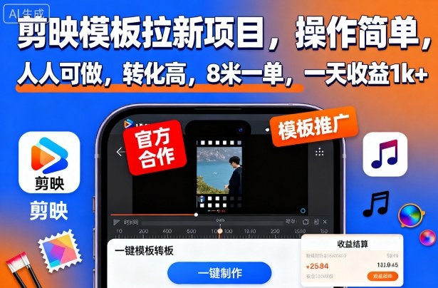 剪映模板拉新项目,操作简单,人人可做,转化高,8米一单,一天收益1k+-智通